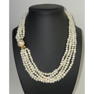 Five Strand Rice Pearl Vintage Necklace